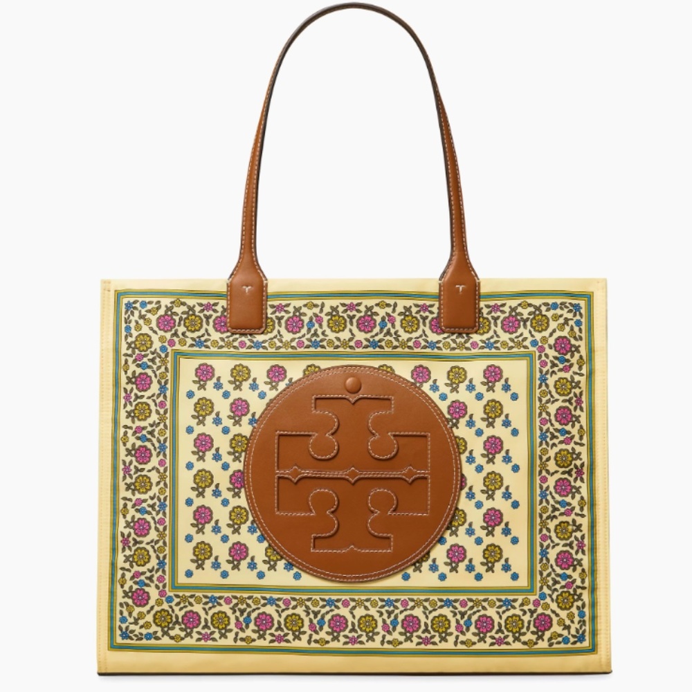 Tory Burch Ella Printed Tote Bag- Ivory Floral Daisy Border